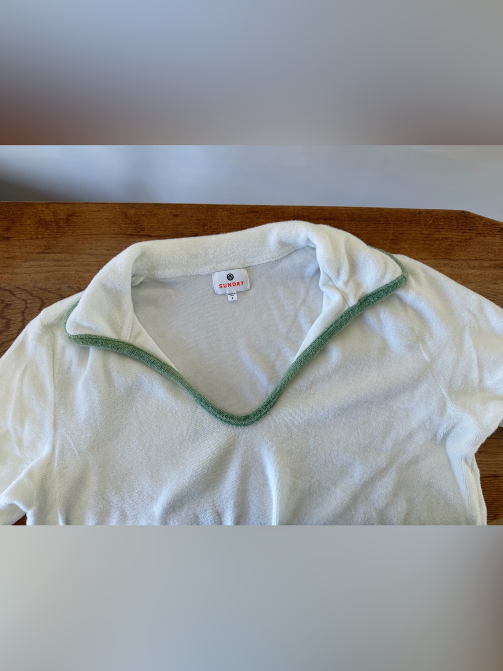Sundry Anthro Loop Terry Polo Top Shirt Resortwear Summer White Green Women’s 2 - Picture 5 of 9